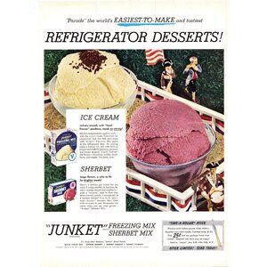 1952 Junket Ice Cream Freezing Sherbet Mix Vintage Print Ad Summer 50s Wall Art
